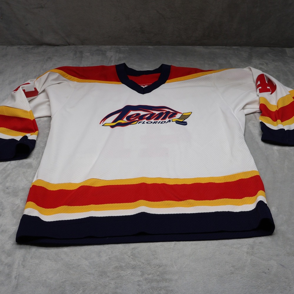 Team Florida Hockey Jersey Mens Medium CCM White Bradley 41 V-Neck Athletic VTG